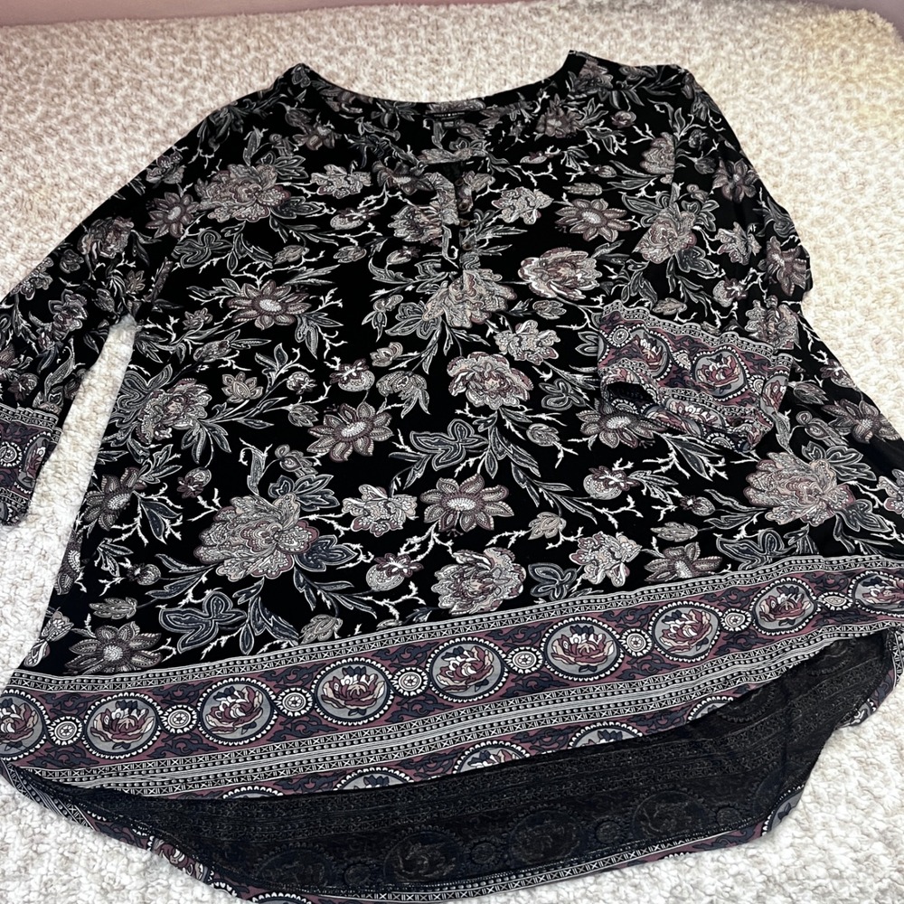 Lucky Brand‎ Black Floral Paisley Print Tunic Top 3X Viscose - Picture 7 of 10